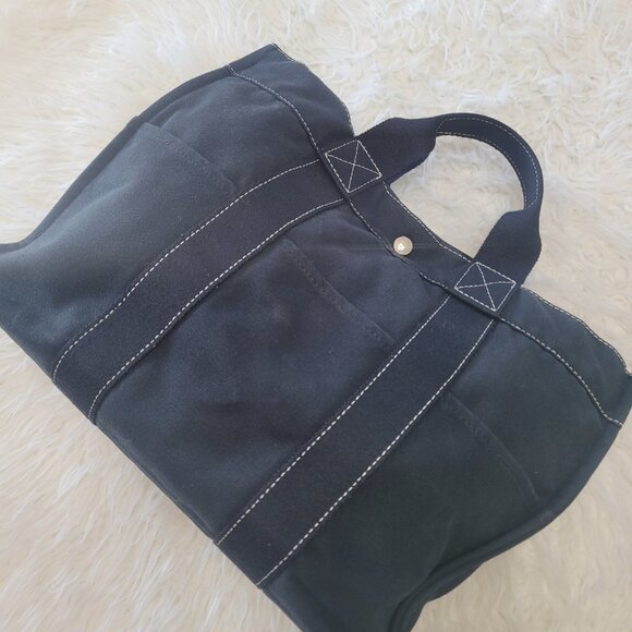 Hermes Canvas Fourre Tout MM Canvas Tote Bag Black - Picture 7 of 15